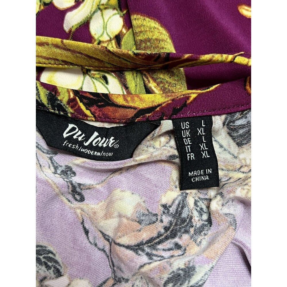 Du Jour Cold Shoulder Dress Floral Purple Raspberry Ruffle 3/4 Sleeve Size Large - Picture 2 of 16